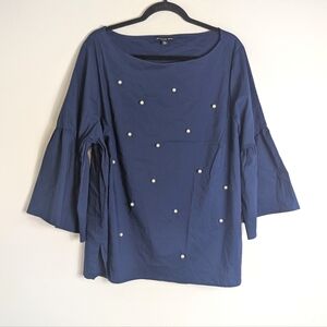 2X Zac & Rachel Woman Blue Flare Sleeve Pearl Top